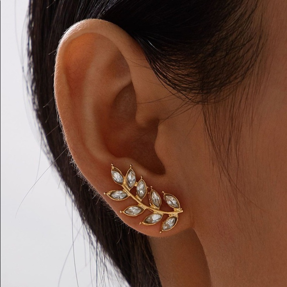 Rhinestone Leaf Stud Earrings - image 2